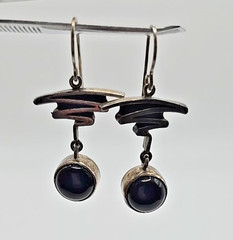 Signed Jeff Dawald Studio Art Sterling Silver Onyx Dangle Earrings Faribault MN