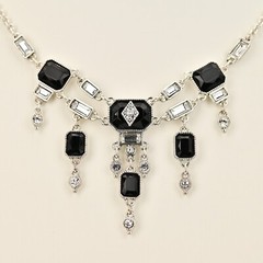 Original Vintage Designer Silver Onyx Zirconia Rhinestone Gemstone Necklace