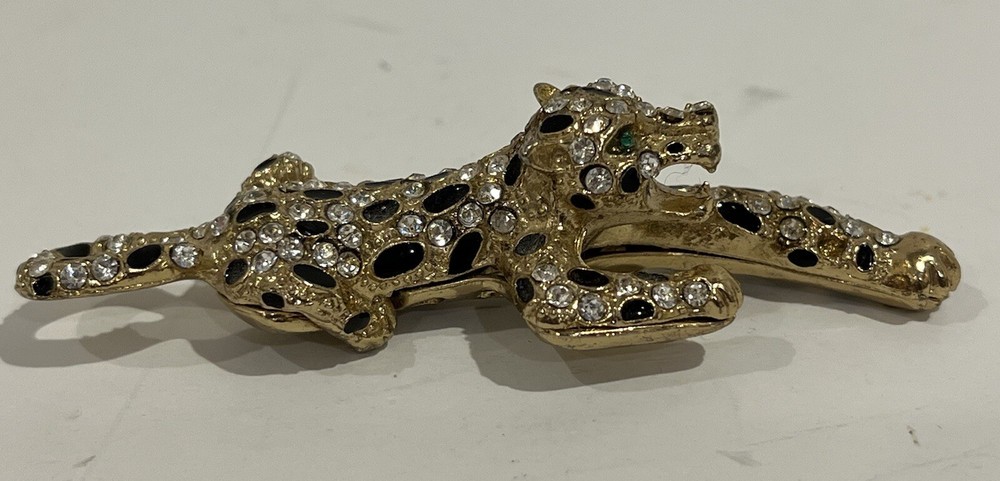 Vintage Pendant Cougar Cat Leopard Faux Rhinestone Costume Jewelry 3.5 inches