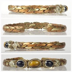 Vintage Braided Mixed Metals Bangle Bracelet Blue Goldstone Tiger Eye Stone Cuff