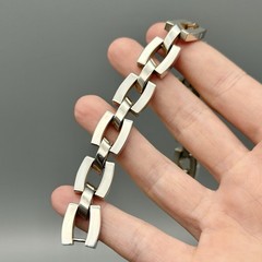 Taxco Mexico Sterling Silver Extra Heavy Solid Modernist 7.75″ Link Bracelet 53g