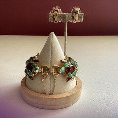 Vintage Juliana D&E Bracelet Earrings Set Topaz Rhinestones Green Cabochons Veri