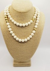 Monet Necklace Cream and Gold tone Long Large beaded Vintage 36 in
