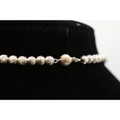 Vintage Statement Collar Necklace Chain Beaded Silver Non-Magnetic Metallic BinM