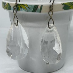 Vintage Glass Prism Earrings Dangle Drop Artisan Brass Hooks Reflects Light 2”
