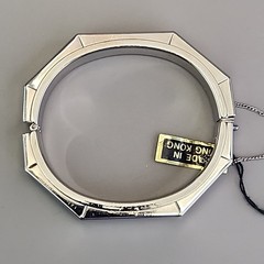 Vintage Hinged Bangle Bracelet Octagon Silver Tone Hong Kong Safety Clasp 6.5″