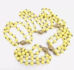 Custard Yellow Interchangeable Glass Beaded Necklace Bracelet Vintage Jewelry