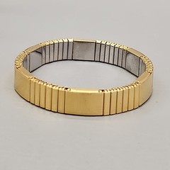 Vintage Expandable Bracelet Gold Tone Textured Ribbed 1cm Stretch 6.75″