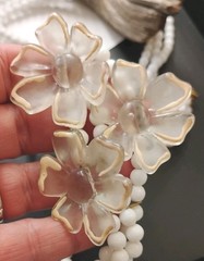 Glorious! Multi Strand MILK GLASS 30″ Necklace w/Frosted Acrylic Flower Accents!