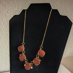 Vintage Soviet Baltic Amber Necklace 1970 Kaliningrad Factory 0YK Gold Plated