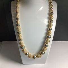 24” GOLDTONE NECKLACE GRADUATED BEADS METAL BEADS ON CHAIN