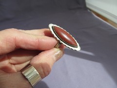 VINTAGE OLD PAWN STERLING SUPER LONG NAVETTE MARQUISE JASPER RING SIZE 6