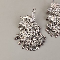 Vintage Sterling Silver Peacock Earrings Cannetille Filigree Articulated Dangles