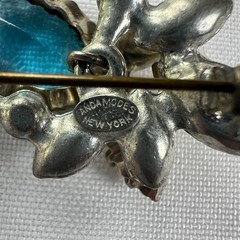 Art Deco Vintage Aqua Blue & Clear Rhinestones Brooch Anda Modes New York Pin