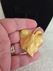Vintage BSK Brooch Pin Leaf trimmed with Rhinestones 1.5 X 2.0 Inches