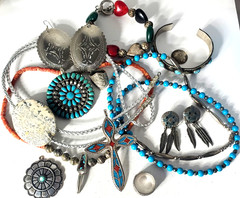 Vtg SOUTHWESTERN Silver Plated Alpaca Mixed Metals Jewlery Lot Collection 15 Pcs