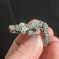 Vintage Silver Tone Alligator/Crocodile Statement Ring Size 6 Unmarked