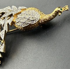 Designer (Panetta?) Signed Pave Rhinestone Peacock Brooch