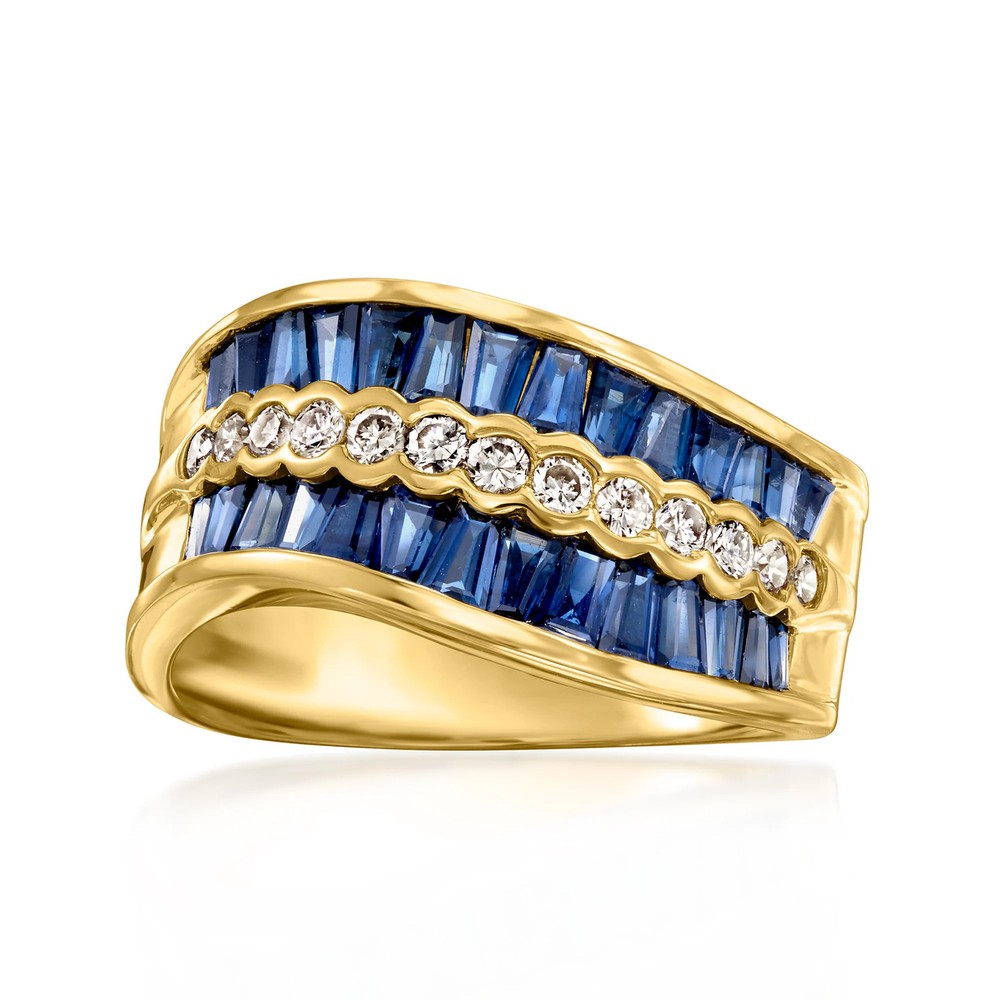 Vint Sapphire Wave Rng w Diamonds in 18k Gold Size 6.5