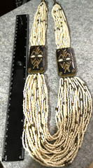 Vintage Necklace Multi Strand cream Seed Bead brass Round Beads 26″ long