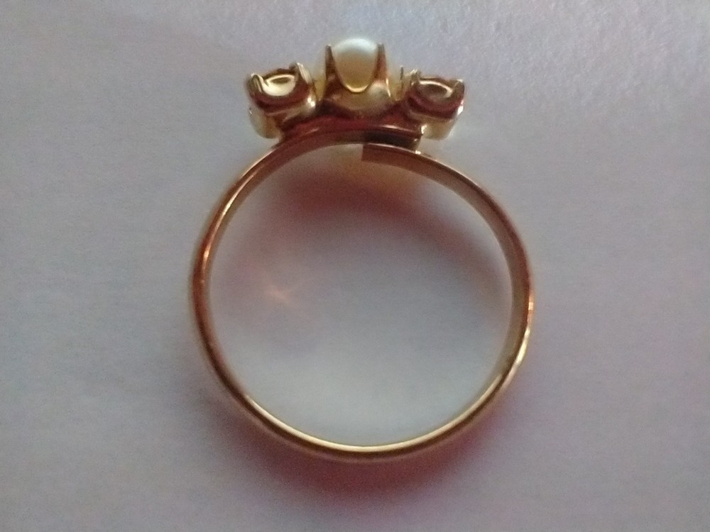 Gold Tone Adjustable Size 5-6 Ring Faux Pearl Amber Rhinestones + Free Gift