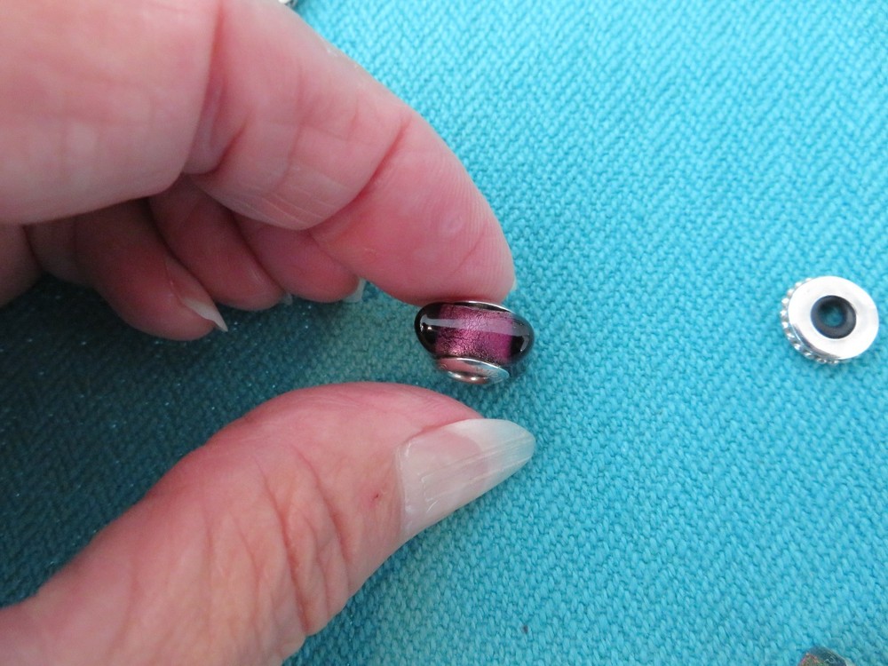MURANO GLASS ITALY PURPLE STERLING BEAD BRACELET SLIDE FITS ALL BRACELETS
