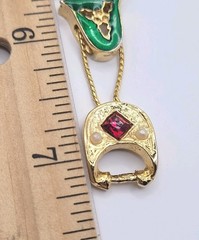 Vintage Christmas Slide Charm Bracelet Gold Tone Rhinestones Enamel Tree Gift 7″