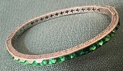 STUNNING ART DECO STERLING GREEN PASTE STONES BANGLE BRACELET 1920s FABULOUS