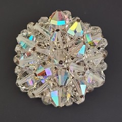 Aurora Borealis Glass Brooch Clip On Earrings Set Cluster Clear
