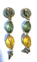 Vintage Dangle Drop Clip On Earrings With Multi Component Design Beads 5″ Long