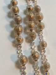 Vintage Mid-Century 3-Strand Beaded Gold Clear AB Acrylic Necklace 15 inch Japan