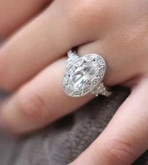 Vintage Halo 4CT Oval Cut Lab Created Diamond Ring 925 Silver Wedding Gift