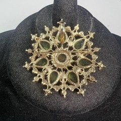 Beautiful Multi Shape Green Rhinestone Gold Tone Brooch Pin Pendant