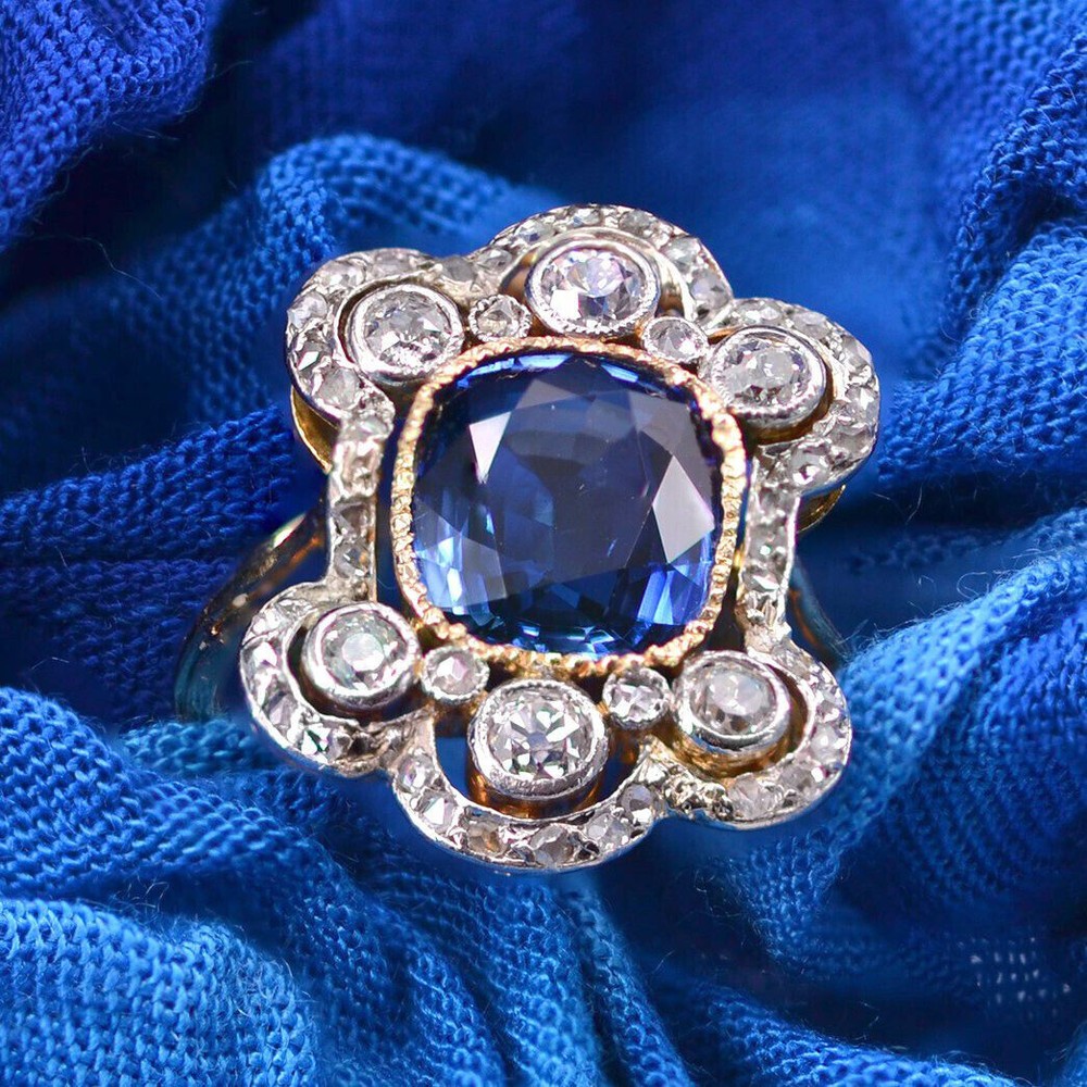 Antique Style Cocktail Ring 2.3 Ct Lab Created Sapphire 14k Yellow Gold Plated
