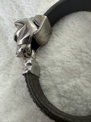 Vintage 925 Sterling Silver Panther Head Bracelet Crocodile Green Leather