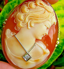 Original EARTH MINED DIAMOND Deco Antique Victorian SOLID 14K GOLD Cameo Broach