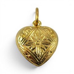 Sterling Silver Gold Puffy Heart Charm for Bracelet STAR Repousse Starburst 4