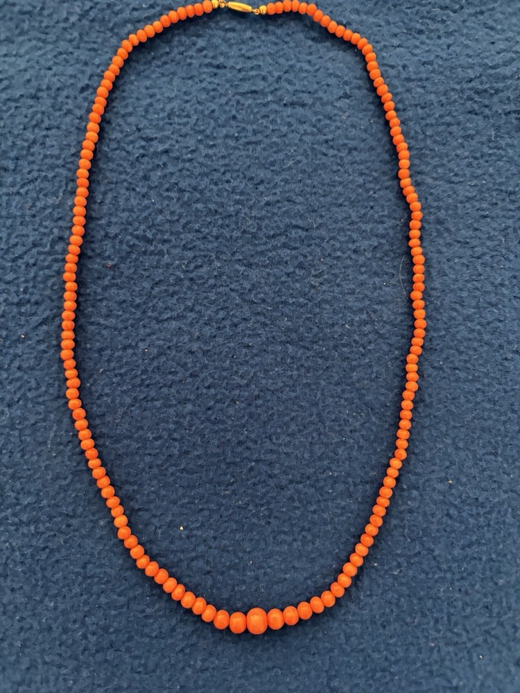 Antique Red Natural Coral Graduated Bead Necklace with 10k Barrel Clasp, 21”
