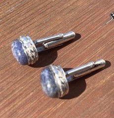 Denim Lapis 925 Cufflinks Sterling Silver Bullet Back Royal Blue 10g Vintage