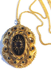 VINTAGE STUNNING BLACK RHINESTONE SIGNED SPHINX NECKLACE PENDANT