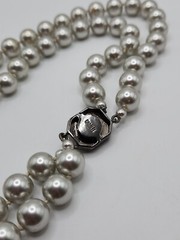 Carol Lee Double Strand Faux Pearl 12mm Beads Choker Necklace With Enhancer 16″