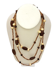 VTG Long Bead Boho Necklace Natural Wood Ethnic Tribal Costume Jewelry 58″