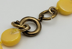 Vintage Yellow Lucite Flat Bead Long Chain Necklace 48 In Gold-Tone Spring Ring