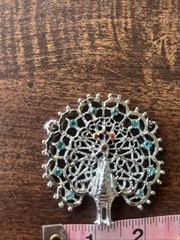 Vintage Peacock Pendant Filigree Rhinestone Statement Silver Tone Large No Chain
