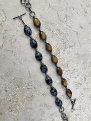 🐯🖤 ✨VINTAGE STERLING SILVER TIGER’S EYE OBSIDIAN Toggle Bracelet Set LOT ✨🖤🐯