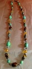 Vintage Boho Style Beaded Necklace Amber, Turquoise,Brown Colored Beads 29in