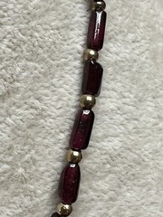 Vintage Dainty Almandine Garnet & Gold Tone Bead Necklace 14”