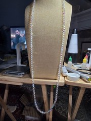 Vintage 48″ AB Crystal Glass Bead Necklace Faceted 8mm Aurora Borealis Long
