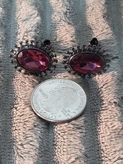Vtg Givenchy New Purplish Stone Signed Clip On Nickel Free Statement Earrings