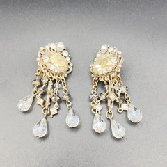 Vintage Art Deco Style Hollywood Glam Crystal Beaded Dangle Drop Earrings